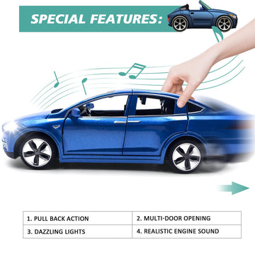 1:32 Model X Alloy Diecast Pull Back Toy Car With Open Doors, Lights And Music, Mini Vehicles Toys For Kids & Collectors (Black)