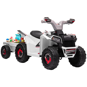 Aosom Kids Atv Quad Car With Back Trailer, 6V Electric Ride On Car With Forward Backward Function, Wear-Resistant Wheels, Ride O