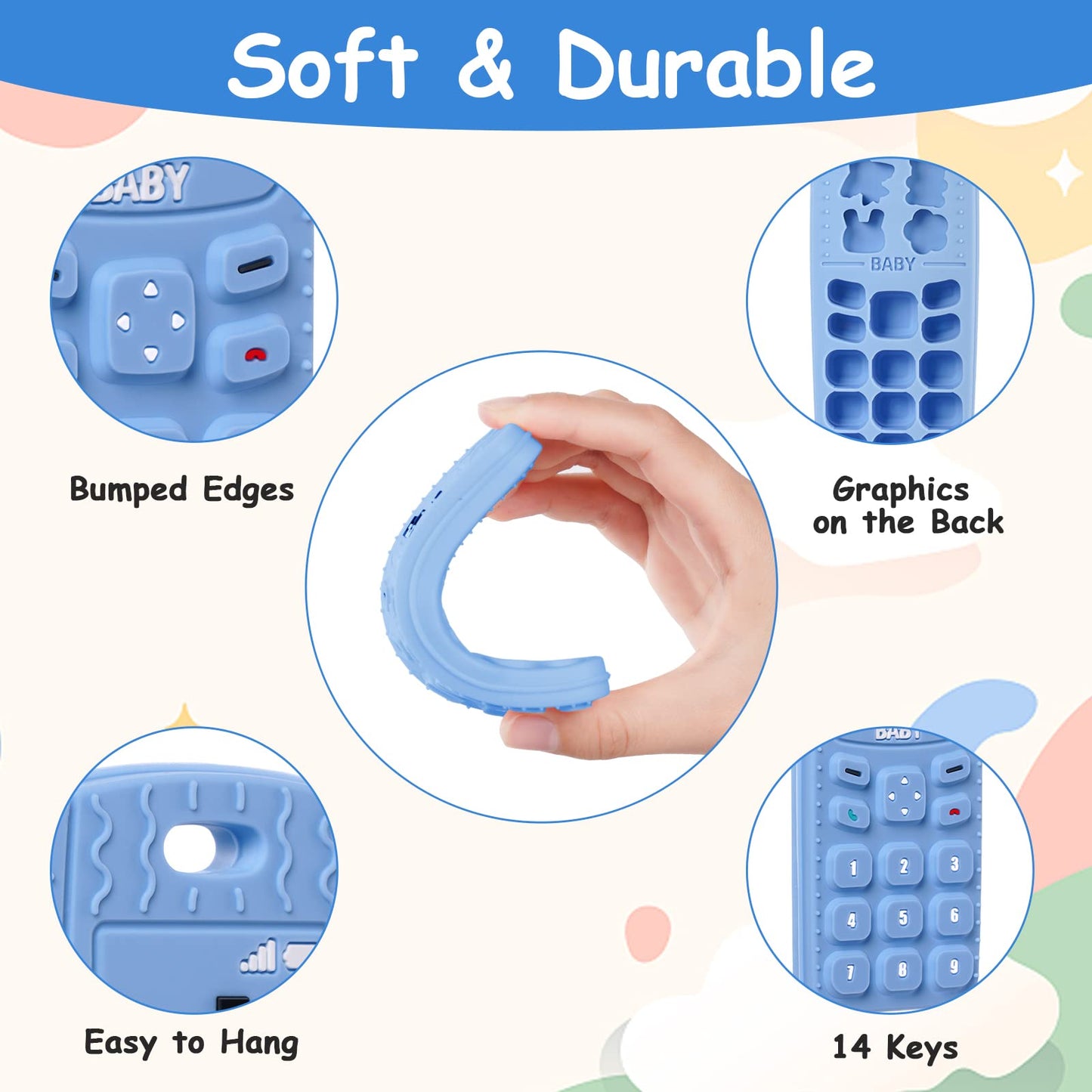 2Pcs Silicone Baby Teething Toys, Remote Control Shape Teething Toys And Phone Shape Teething Toys With 2Pcs Pacifier Clip, Bpa