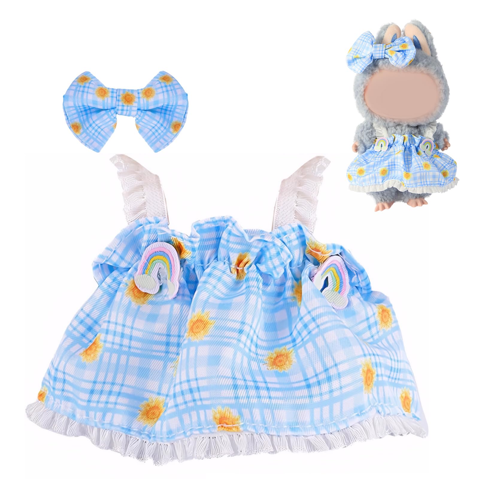 Ciunura 2025 Clothes for bubudoll(No Dolls Included)  Designed for bubuclothes  Can Be Used to Change Outfit for Your 15&17cm Dolls(Blue and White Plaid Dress 2pc Set)