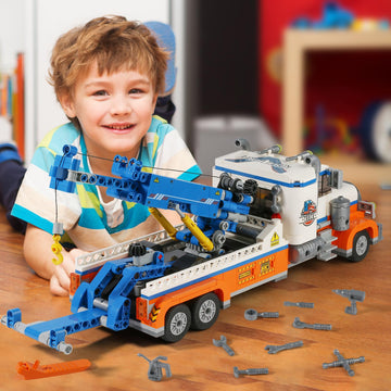 Cdymkf Tow Truck Building Block Set,Road Rescue Vehicle With Crane Toy Model Building Kit,City Crane Construction Vehicles Build