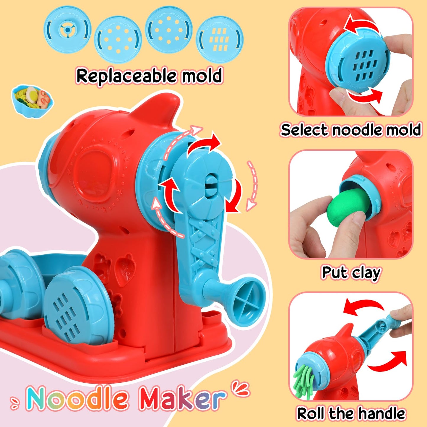 Toys Series 4 in 1 Color Dough Set for Kids 2-4 4-8 Play Kitchen 59Pcs Ice Cream Slime Tools Accessories Kit Playset Noodle Hamb