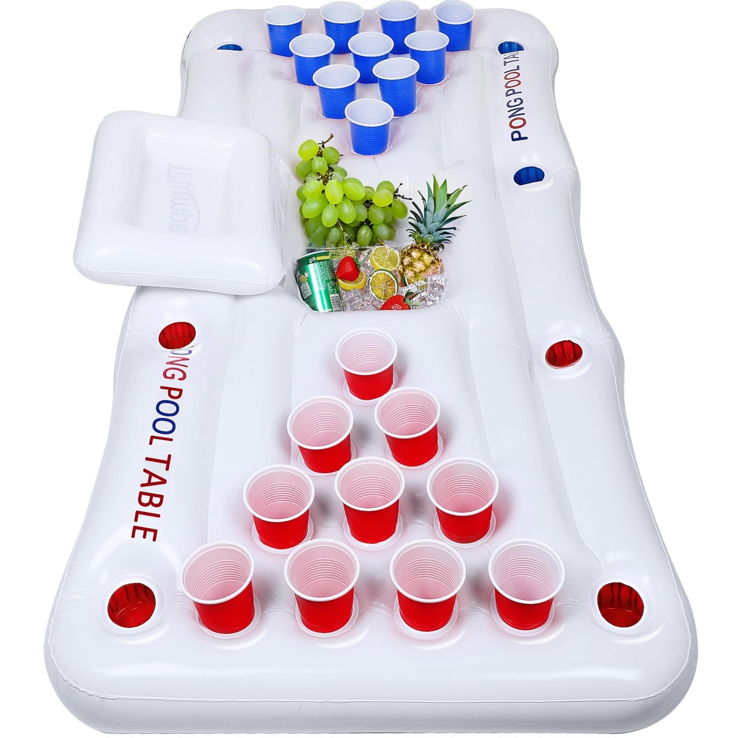 Triumpeek Inflatable Pool Game Table Float - 6FT Water Activity Center, Cooler Included, Multi-Use Lounge, Blue/Red
