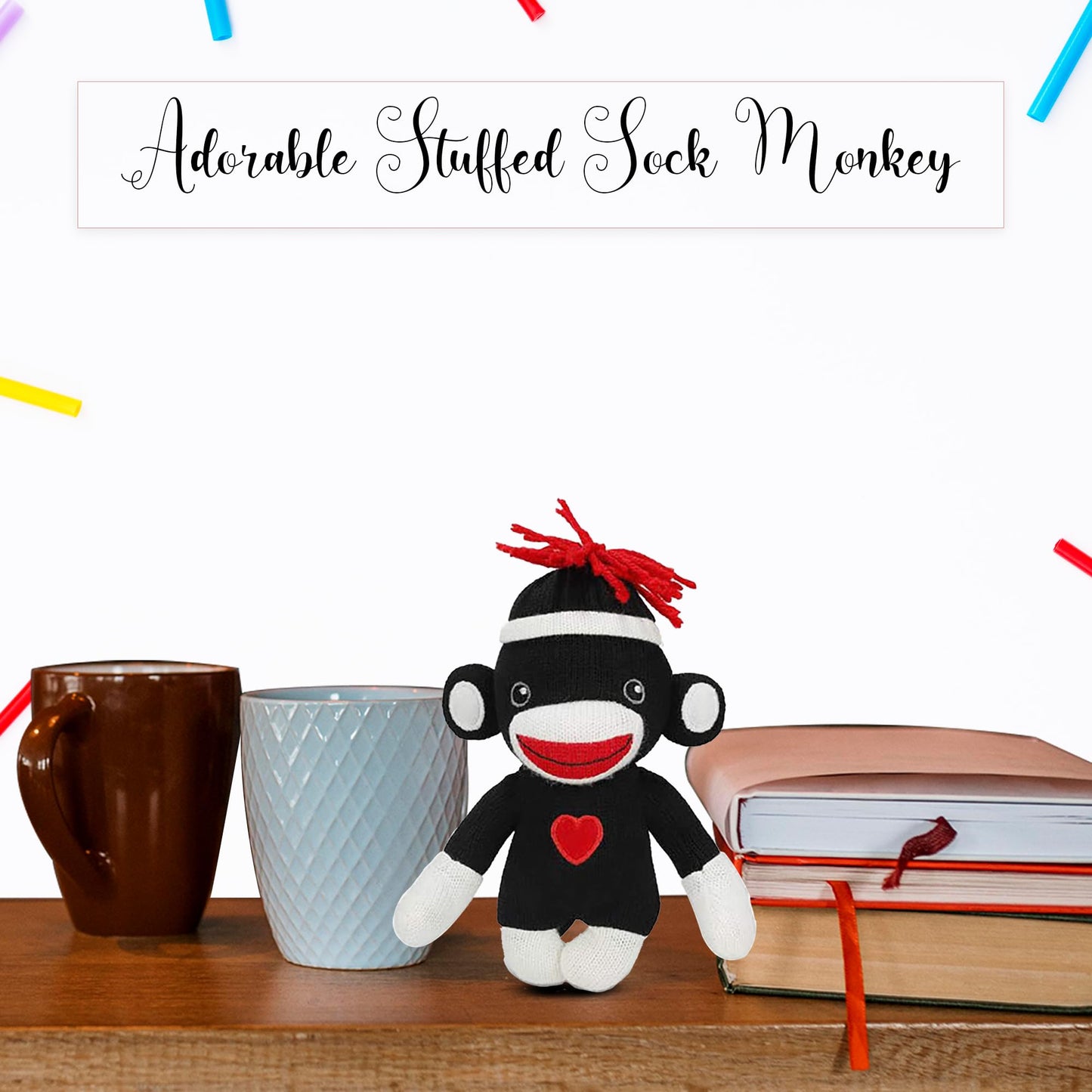 Made By Aliens Adorable Sock Monkey 6 Inches, The Original Traditional Hand Knitted Stuffed Animal Toy Gift-For Kids, Babies, Te