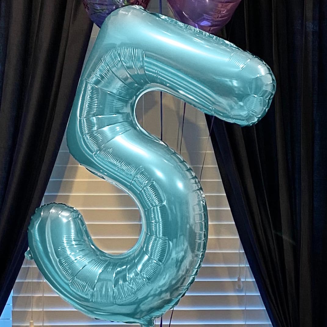 Paticool 40 Inch Blue Number Balloon 5, Large Light Blue Number Foil Mylar Balloons For Birthday Party Celebration Decorations S