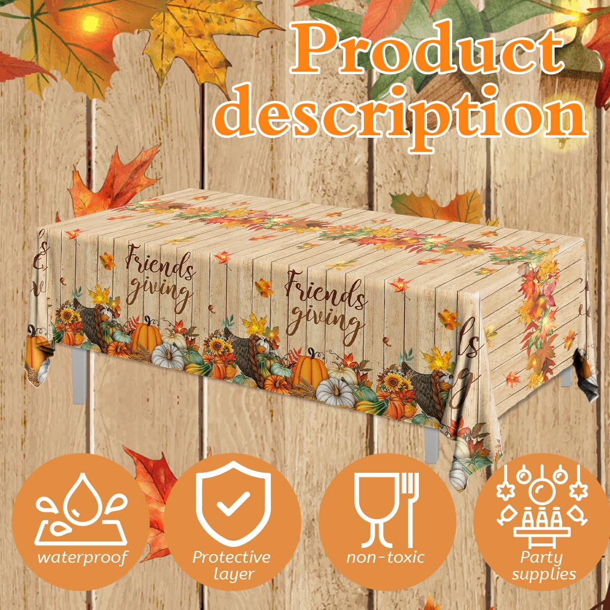Friendsgiving Party Decorations-3Pcs Friendsgiving Tablecloth Fall Maple Leaves Pumpkin Friendsgiving Table Cover For Friendsgiv