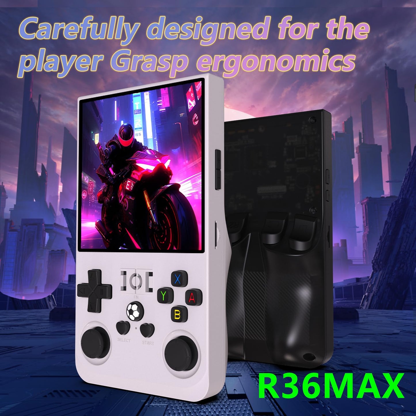 R36MAX Handheld Game Console, 4.0 Inch IPS Screen Linux System 4000mAh Rechargeable Portable Pocket Arcade with 128GB TF Card, B