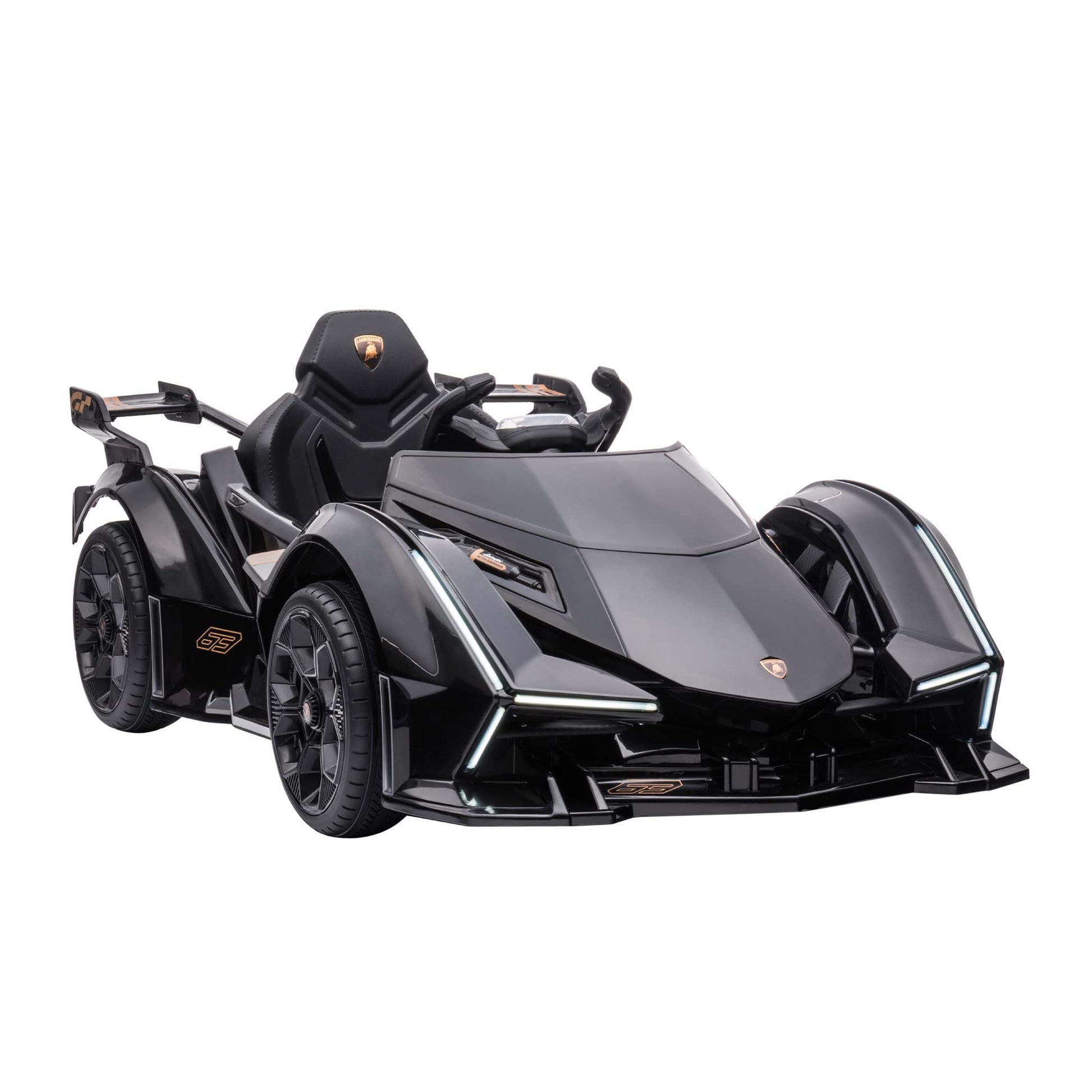 Aosom 12V Electric Ride-On Car, Licensed Lamborghini V12 Vision Gran Turismo Battery-Powered Ride-On Toy With Remote Control, Bluetooth, Music, Led Lights, For 3-6 Year Old Boys And Girls, Black