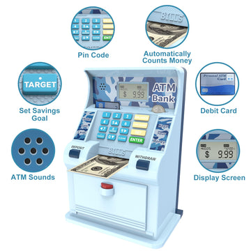 Electronic Piggy Bank For Kids Large Size Upgrade, Kids Banks For Real Money, Cash Coin Can Atm Bank, Toys For Ages 6-13 Piggy Bank,Christmas Idea Gifts (Blue Camo, Large)