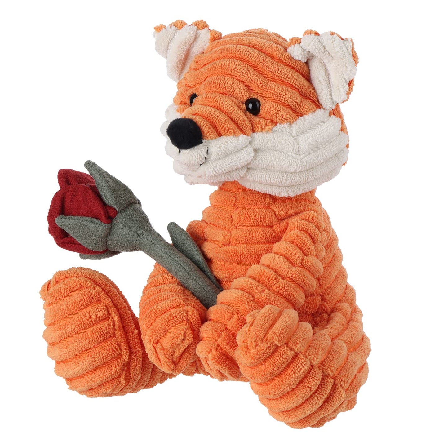 Apricot Lamb Toys Plush Corduroy Orange Fox With Rose Stuffed Animal Soft Cuddly For Kids Girlfriend Mother'S Day Valentine'S Day, 8.5 Inches