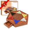 ALANGDUO Wooden Chinese Checkers Game - 12.7" Board with 60 Colorful Glass Marbles - Family Fun for Kids & Adults - Yellow