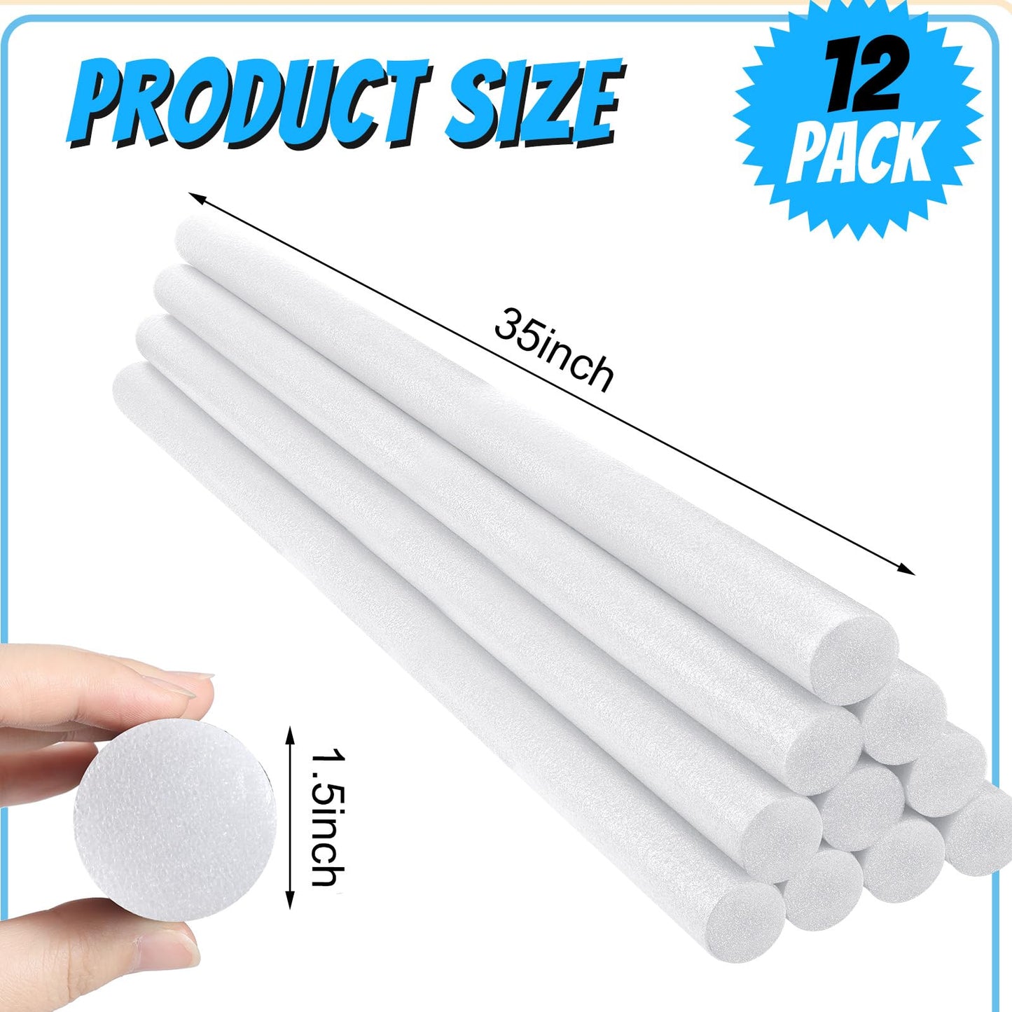 Kathfly 12 Pcs Floating Pool Noodles Foam Tube 1.5 X 35 Inches Floating Foam Tube Round Solid Foam Noodle For Adults Floating Sw