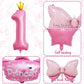 1St Birthday Decorations For Girls, Pink 1St Birthday Balloon Set With 40 Inch Pink Number 1, Large Helium Foil Mylar Crown Balloon, Pink Bow Foil Balloons For Baby Girl Daughter First Birthday Party