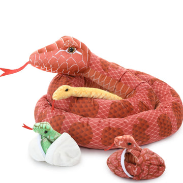 Morismos Giant Snake Stuffed Animal Mommy With Babies, Realistic Stuffed Snakes Plush Toy, 80'' Long Green Boa Constrictor For K