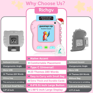 Upgraded Bilingual Pocket Speech, 280 Words Spanish&English Talking Flashcards Toddler Girls Toys Gifts For 2 Year Old Girl Bilingual Toy Spanish Learning Toys For Toddler 1 2 3 4 5