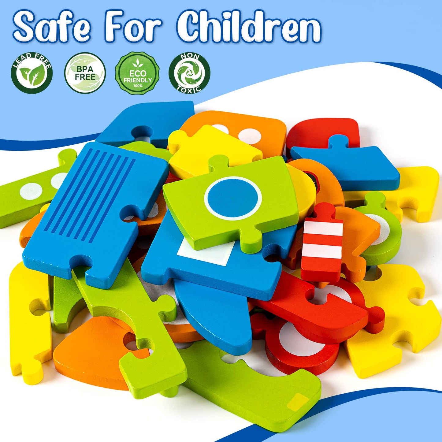 Wooden Vehicle Puzzles Toy Gift For 1, 2, 3 Years Old Boys Girls, Toddler Best Birthday Gift With 6 Vehicle Baby Montessori Colo