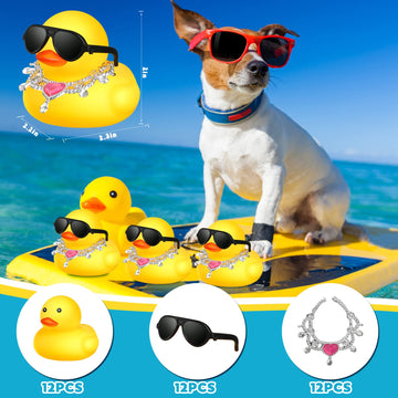 Chivao 12 Pcs Mini Rubber Ducks With Sunglasses/ Glasses And Hats/ Necklace, Cruise Rubber Ducks In Bulk Small Bathtub Toy For Hiding Party Favor(Fancy Style,Yellow)