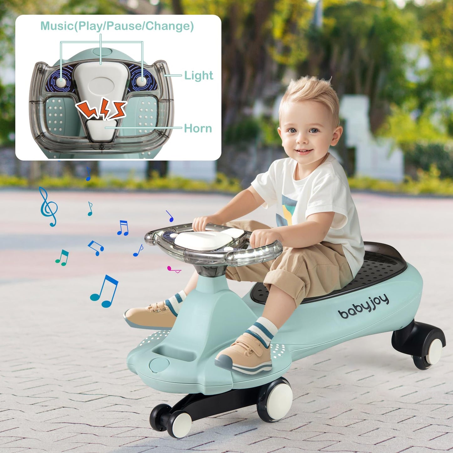 Honey Joy Wiggle Car, Swing Car With Under-Seat Storage & Hauling Rope, Led Pu Wheels, No Batteries, Music, Gears Or Pedals, Use
