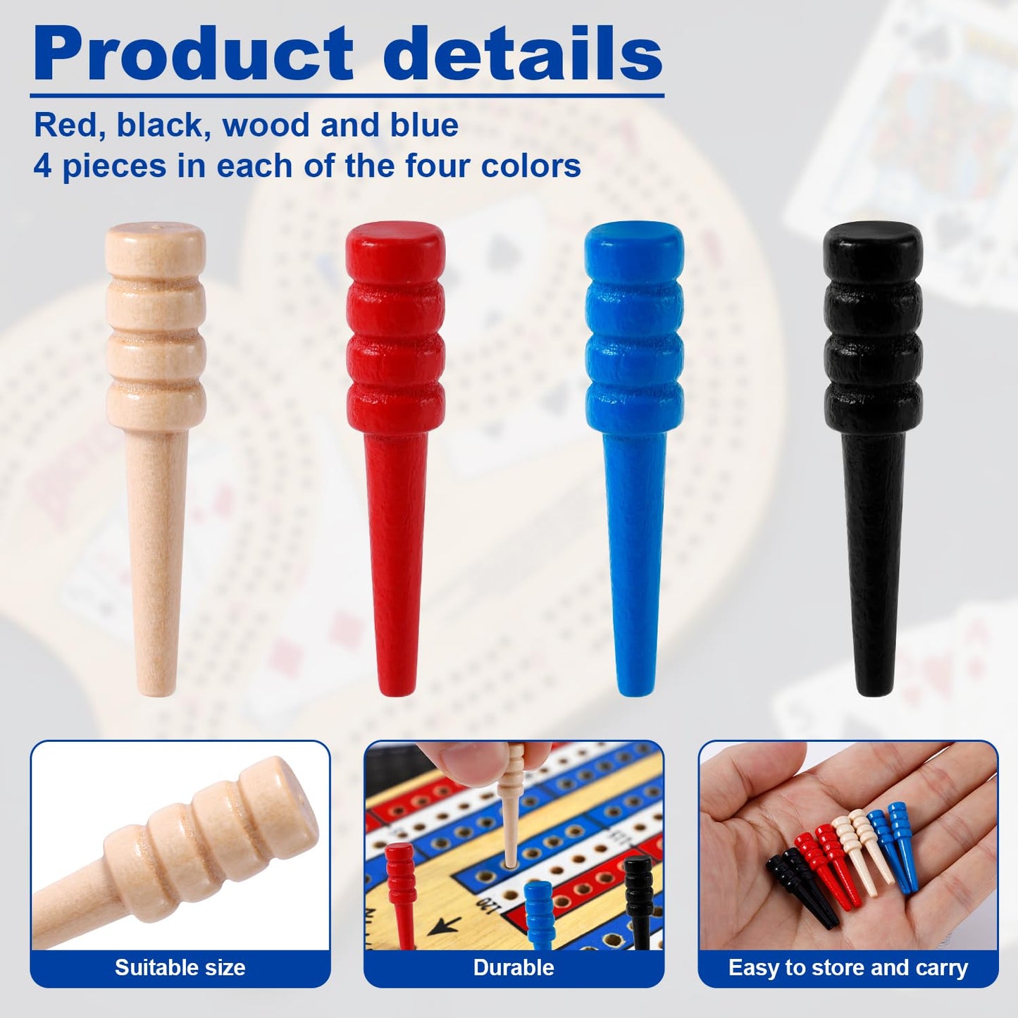 16Pcs Cribbage Pegs, Wooden Cribbage Board Pegs Fit 1/8 Inch Holes Crib Pins Cribbage Accessories For Traditional Cribbage Board