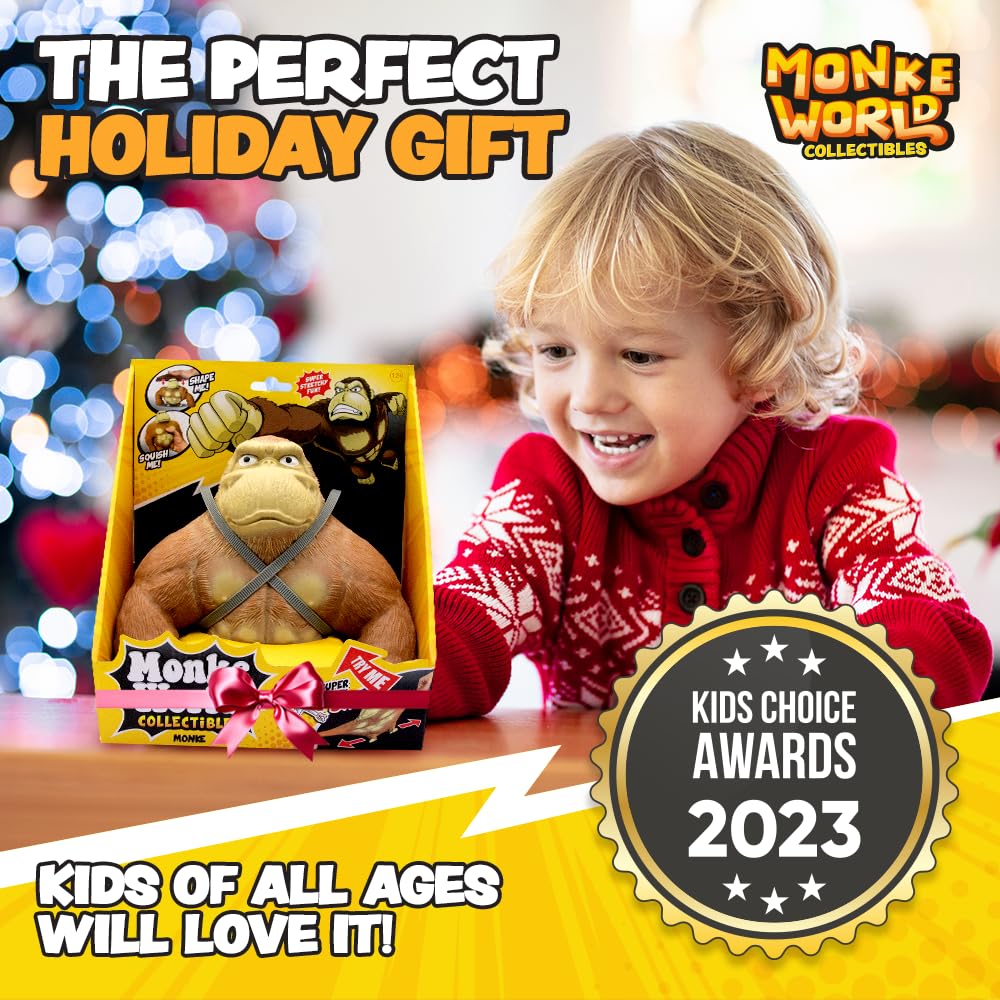 MonkeWorld Stretchy Monkey Toy - Large Brown Squishy Fidget Plushie, 4.4 lb, Rubber TPR, Model CL22427