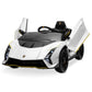 Kidzone 12V Ride On Car, Licensed Lamborghini Autentica Limited Edition Electric Vehicle Toy For Kid & Toddler, Battery Powered Sports Car W/2 Speed, 4 Motors, Parent Control, Spring Suspension -White