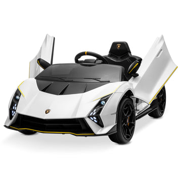 Kidzone 12V Ride On Car, Licensed Lamborghini Autentica Limited Edition Electric Vehicle Toy For Kid & Toddler, Battery Powered Sports Car W/2 Speed, 4 Motors, Parent Control, Spring Suspension -White