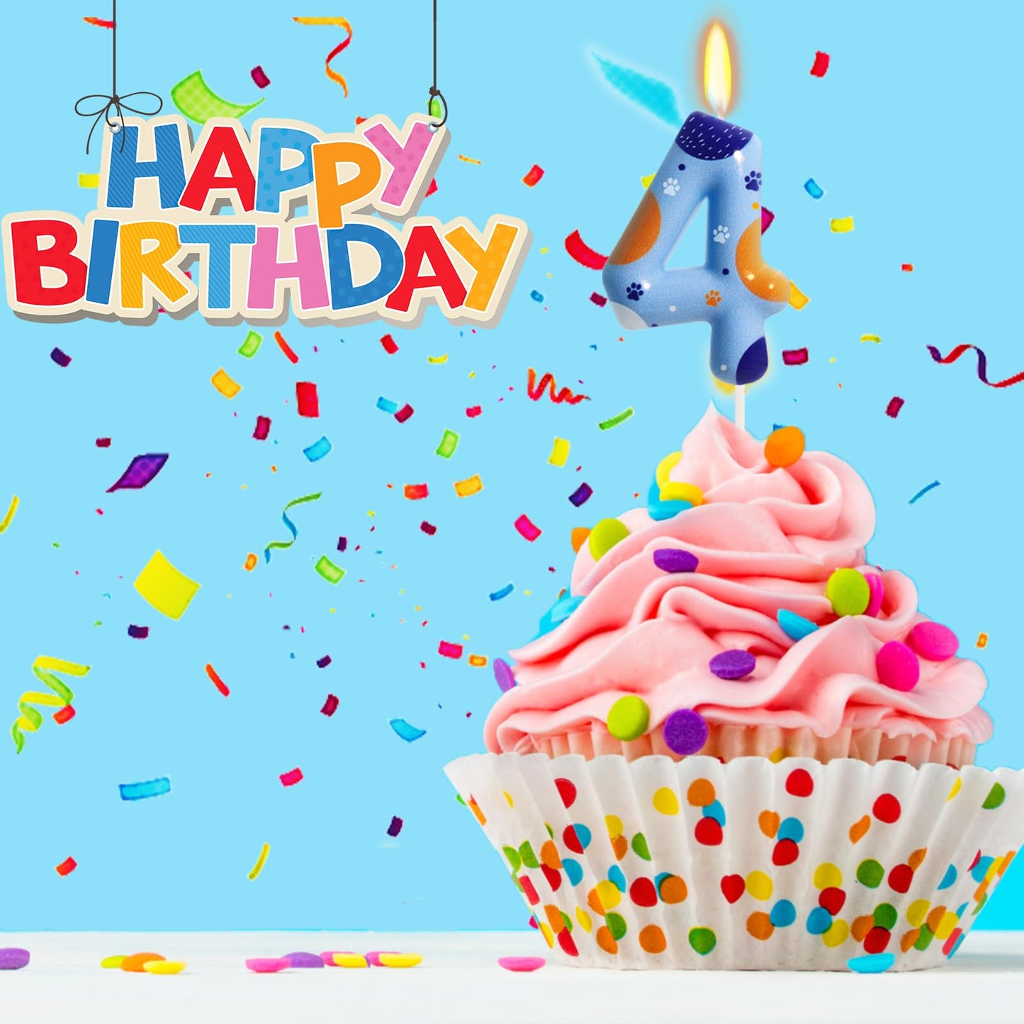 ElekFX Blue Dog Paw Birthday Candles, Number 4 Paw Print Birthday Party Supplies, 2.76 inch Paw Cake Topper Decorations, Birthda