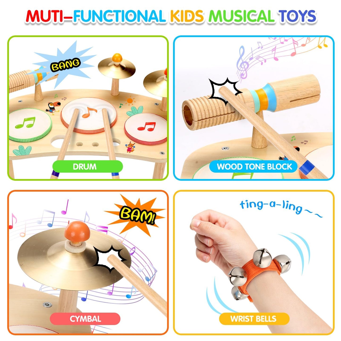 Oathx Kids Drum Set - 11 In 1 Musical Instruments For Toddlers Baby Preschool Educational Musical Toys, Montessori Toys For Kids Ages 1-6