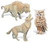 Puzzled Bundle Of Owl, Wolf And Buffalo Wooden 3D Puzzle Construction Kits, Fun Unique And Educational Diy Wild Animals Toys Assemble Model Unfinished Wood Craft - 3 Pack