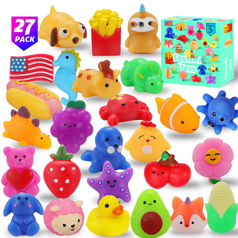 Vnamo Squishy Toys, 27-Pack Squishies Party Favors For Boys Girls Kids, Mochi Mini Kawaii Squishy Fidget Stress Reliever Anxiety