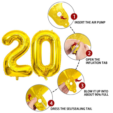20 Number Balloon Gold 40 Inch Big Foil Mylar 20Th Balloons For 20 Year Old Boy Girl Birthday Party Decorations Wedding Annivers