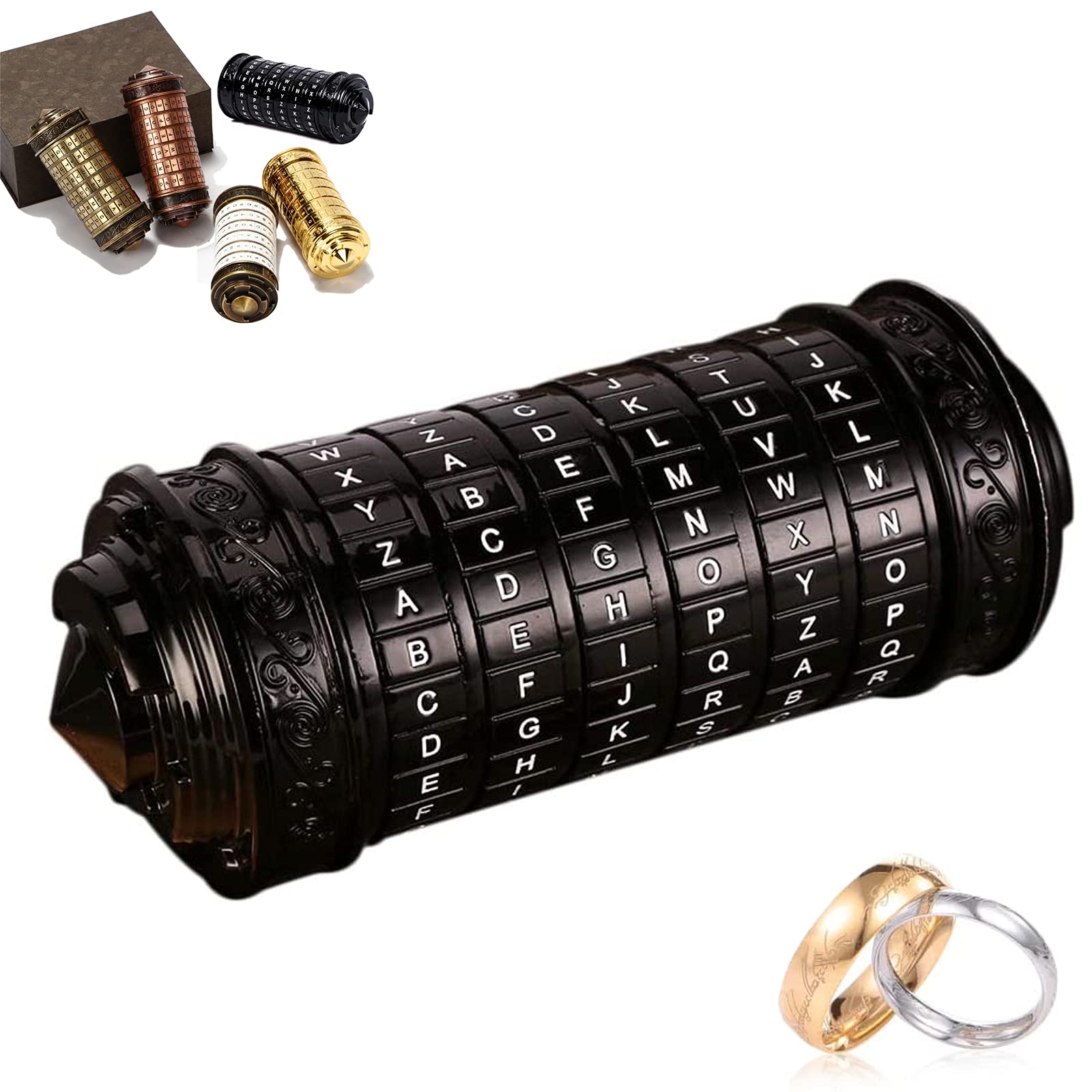 Cryptex Da Vinci Code Mini Black Bronze Lock Puzzle Valentines Day Gifts For Him Her Men Women Dad Boys Christmas Interesting Metal Anniversary Cool Romantic Birthday For Her Gifts Box…