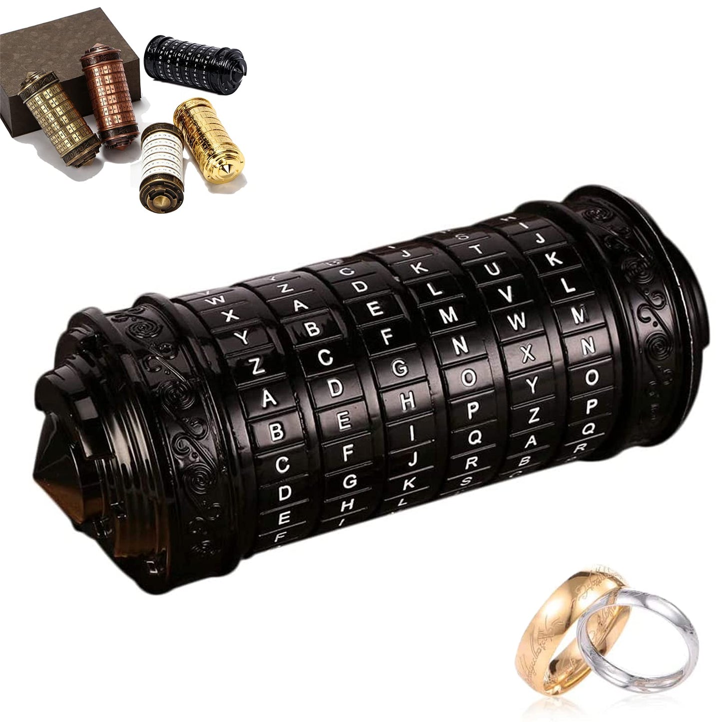Cryptex Da Vinci Code Mini Black Bronze Lock Puzzle Valentines Day Gifts For Him Her Men Women Dad Boys Christmas Interesting Me