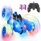 SGILE Remote Control Car, Stunt Car with Sides Light Strip and Headlights, 2.4Ghz Double Sided 360 Flips Rotating Race Car, Rech