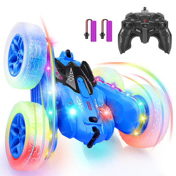 SGILE Remote Control Car, Stunt Car with Sides Light Strip and Headlights, 2.4Ghz Double Sided 360 Flips Rotating Race Car, Rech