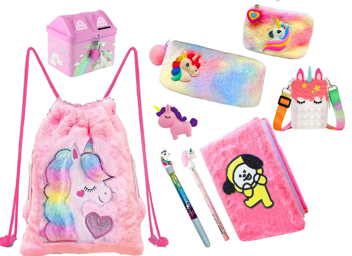Neel Unicorn 9Pcs All In One Stationery Set For Kids, School Stationery School Supplies Gift Set For Girls Complete Stationery U