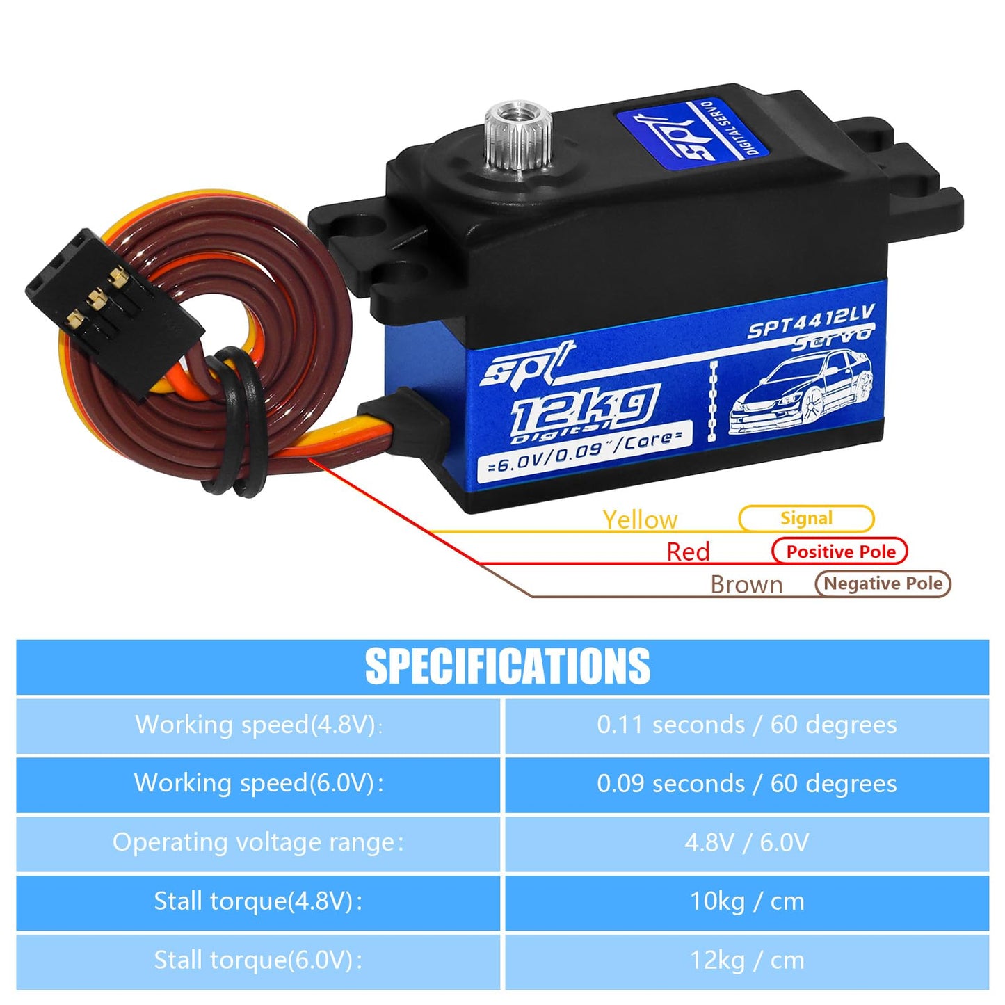 WOAEIUOS 12kg Low Profile Servo RC Digital Servo High Torque Full Metal Gear & 25T Metal Servo Horn Digital Servo for 1/10 RC Ca