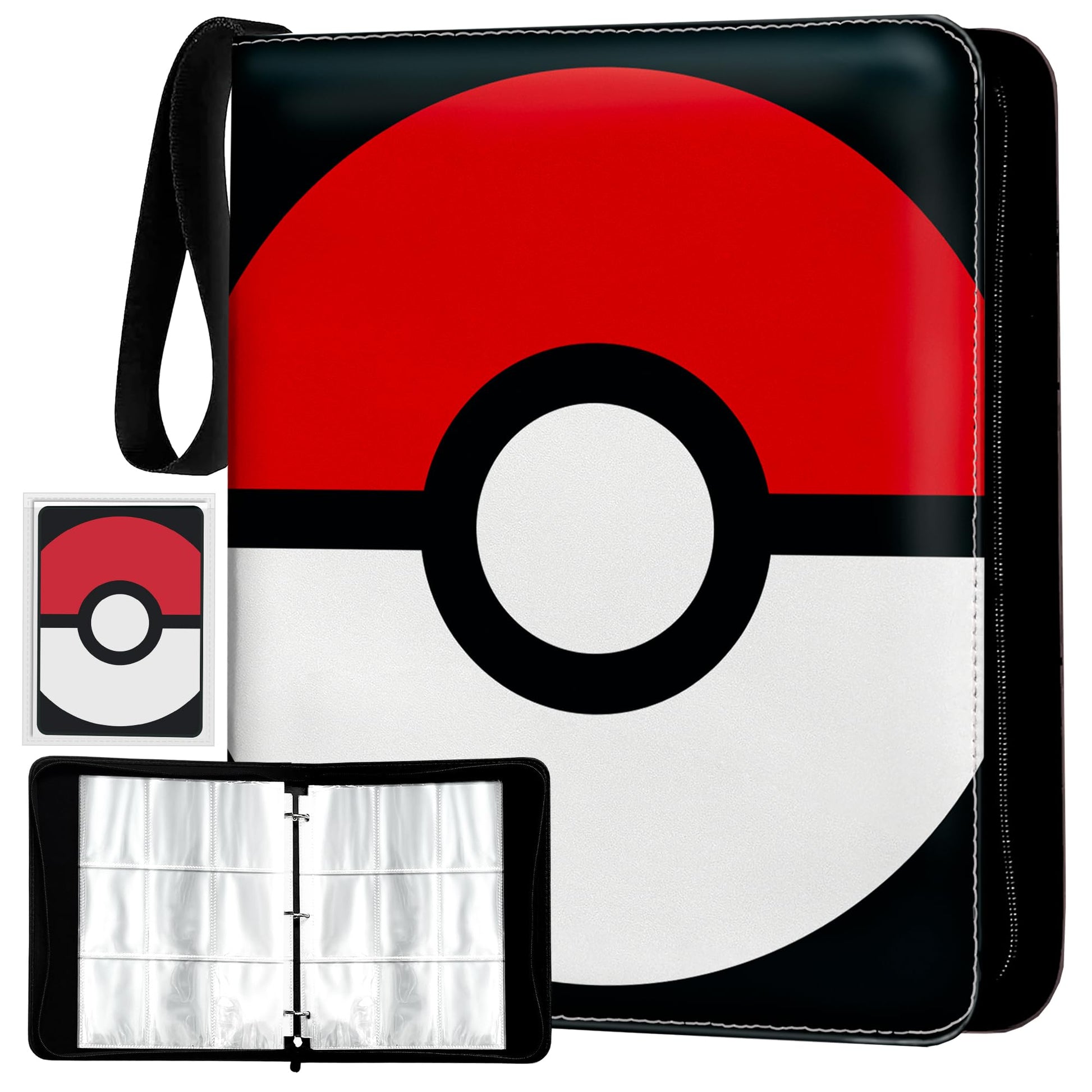 enhanced Trading Card Binder 13 x 10.5 with 50 Sheets (9-Pocket Double-Sided) - Holds 900 Cards  PU Leather  Zipper Closure  Handle  Velvet Liner  Includes Clear Card Holder