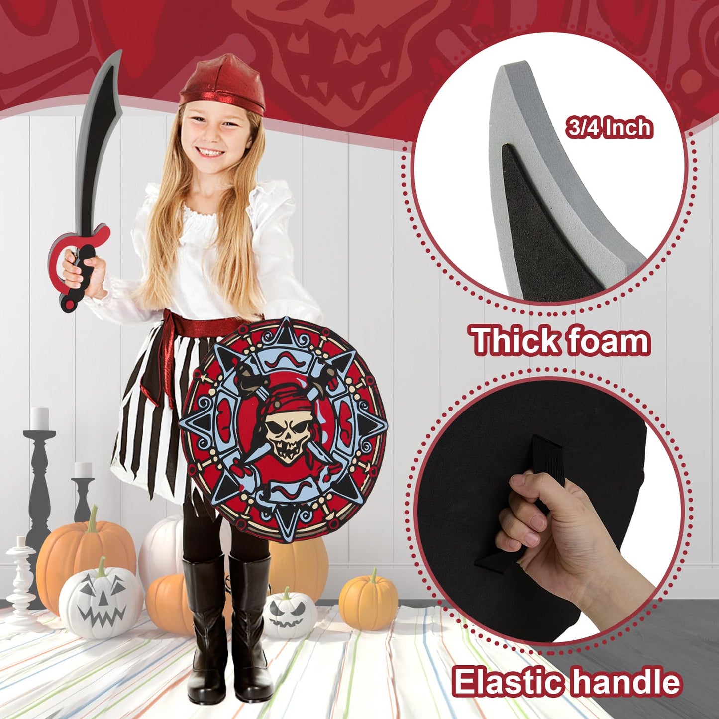 RICHNESS Kids Play decorative replica blades and Shields Foam decorative replica blade and Shield with Pirate Map and Treasures Toy  for Kids Dress Up and Costumes Pack of 2 Players