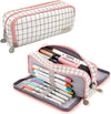 Finemoe Canvas Large Capacity Pencil Box For Girls&Boys,3 Compartments Pen&Pencil Pouches,Aesthetic Stationery Pouch For School