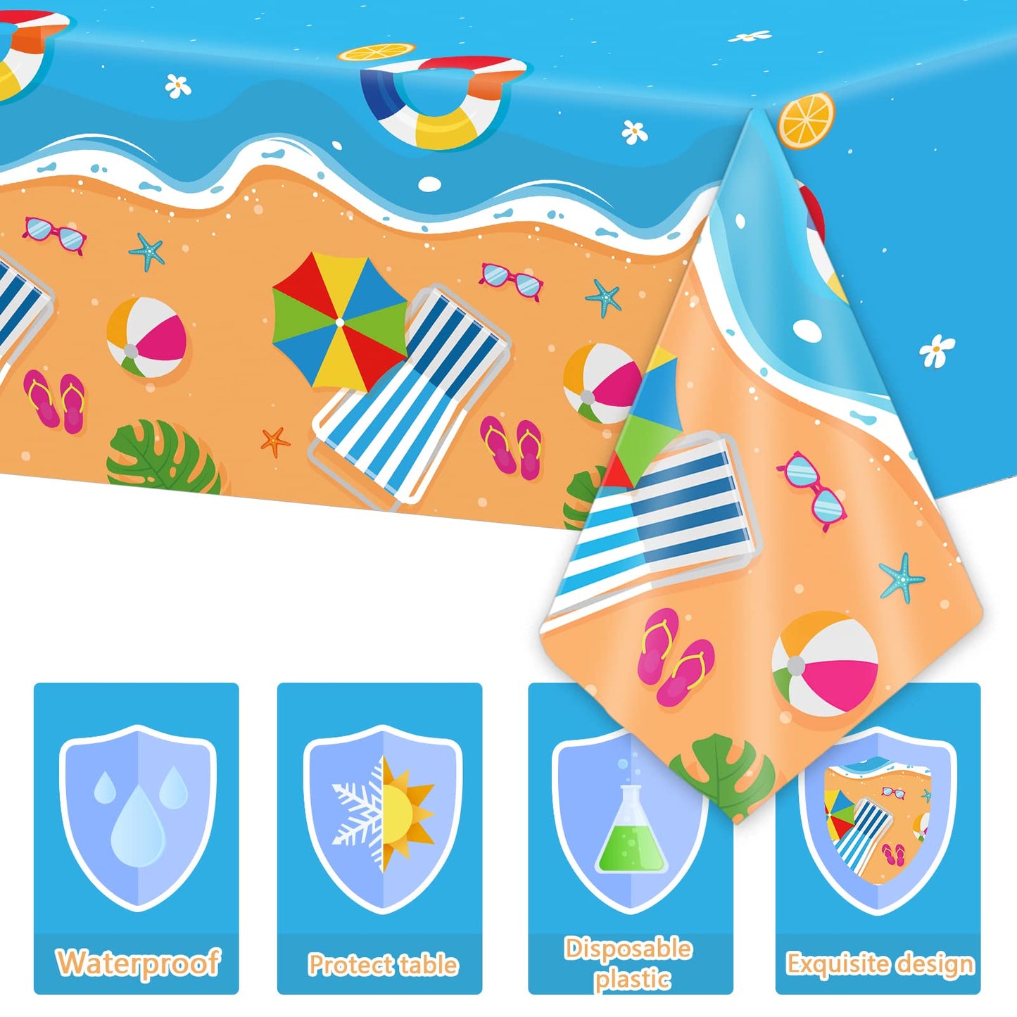 Gisgfim 3 Pcs Beach Tablecloth For Hawaiian Decorations Plastic Tablecloth Pool Surfboard Party Table Covers For Rectangle Table