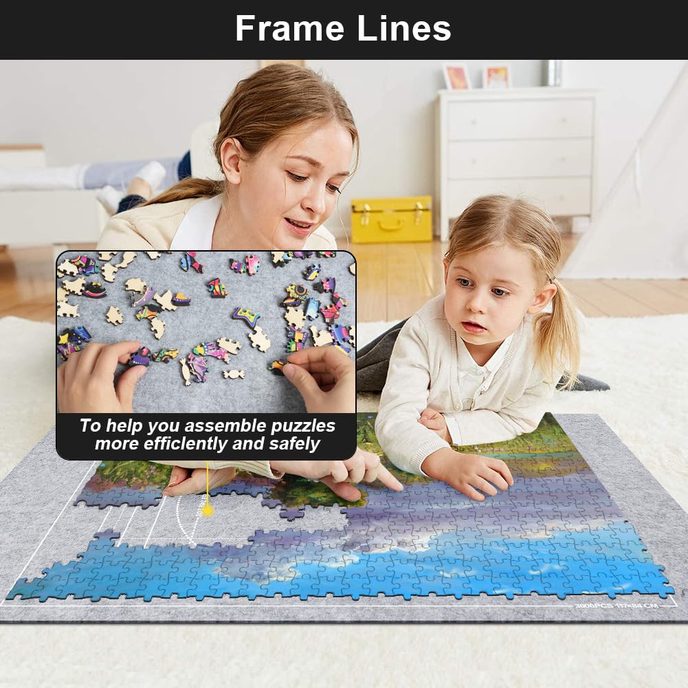 Ainiv Jigsaw Puzzle Mat Roll Up 3000 Pieces  55 x 39 Portable Felt Puzzles Board with 6 Sorting Trays & Travel Storage Bag  Jigsaw Saver Pad Keeper for mature-themeds Teens  Gray