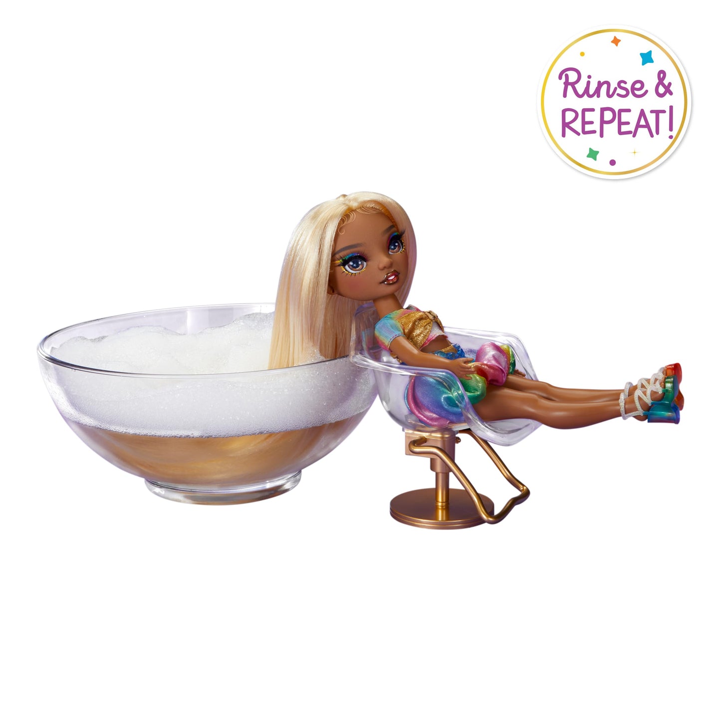 Rainbow High Hair Chalk & Style Meline - Rainbow & Gold 11    Doll. Washable Rainbow Hair Chalk, Color, Style, Play, Rinse & Rep