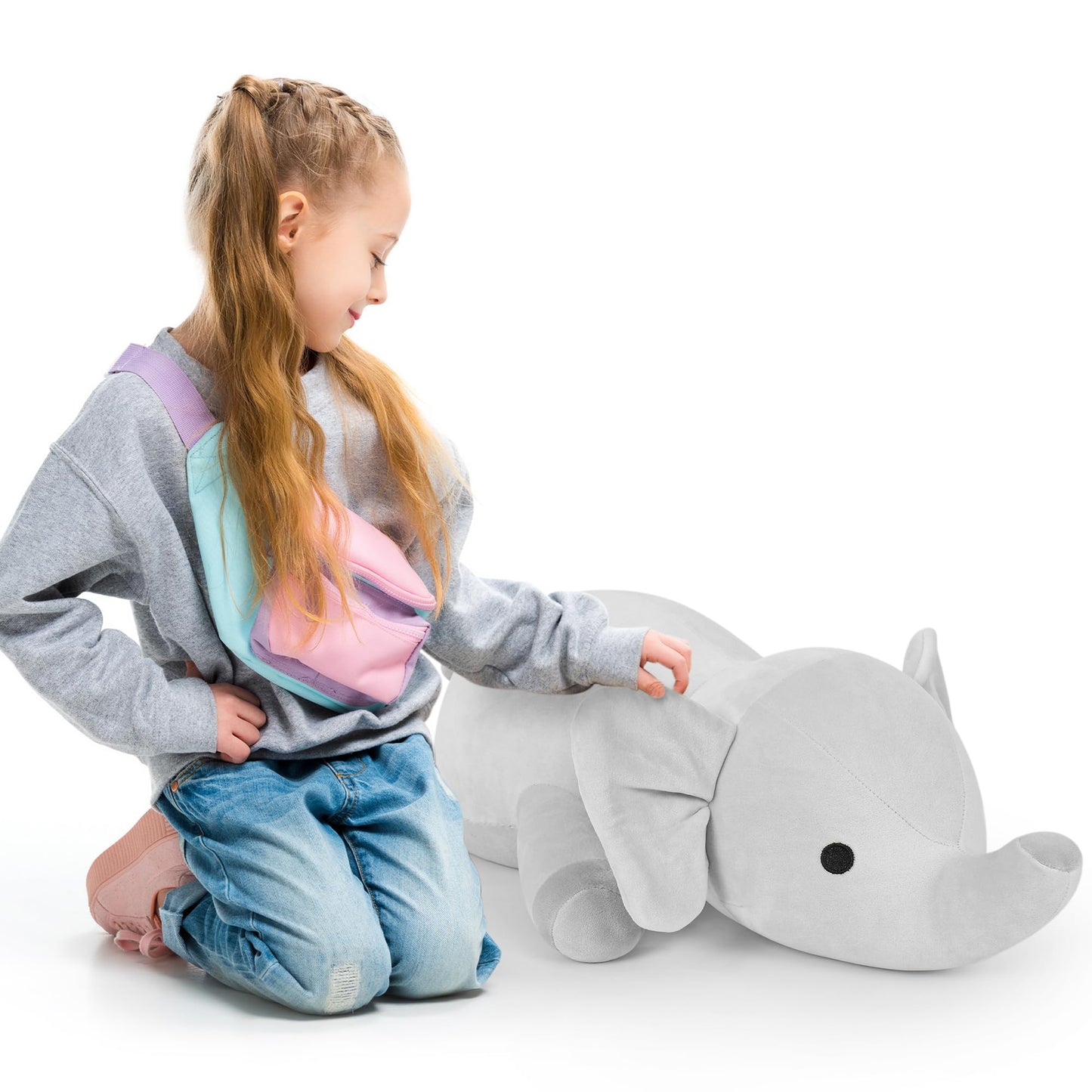 OurHonor Weighted Elephant Plush Toy, 24in Soft Cotton Throw Pillow, 4.2Lb, Grey for Adults, Boys, and Girls