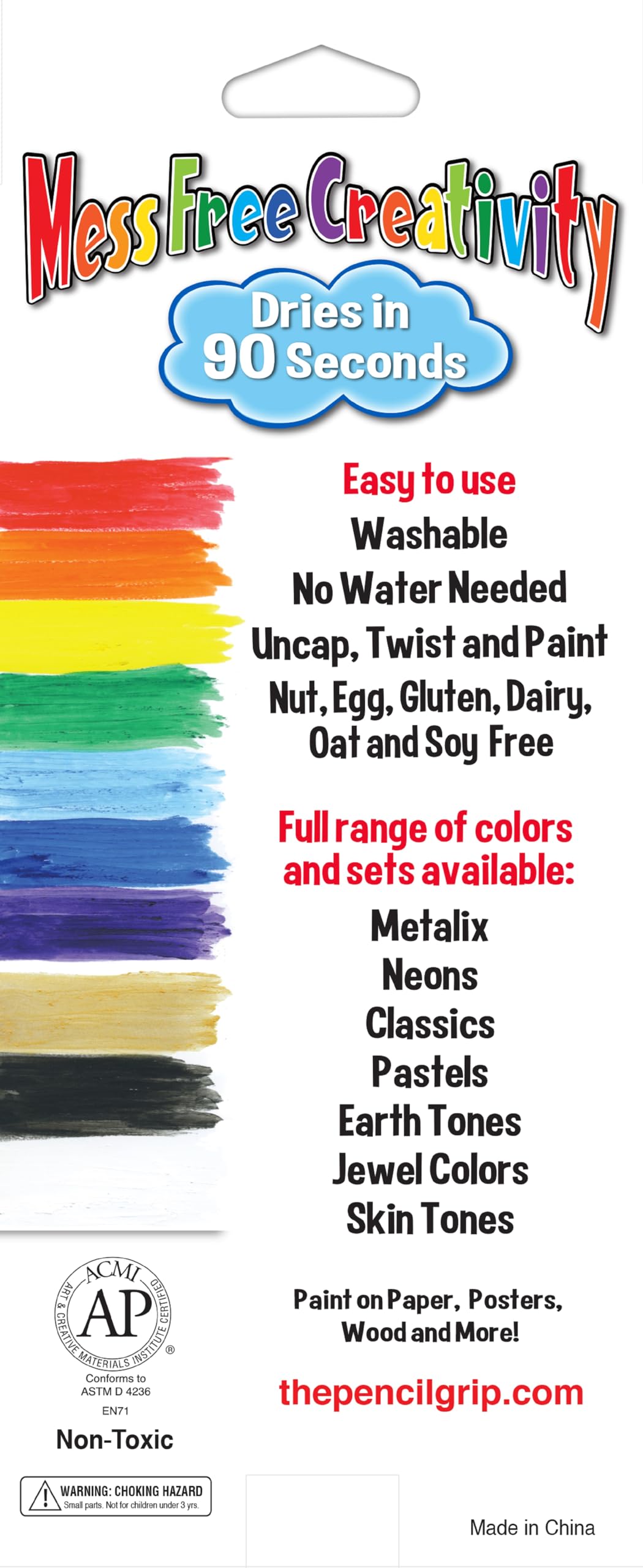 The Pencil Grip Kwik Stix Solid Tempera Paint Sticks, Washable, Rainbow Colors, 10 Non-Toxic Quick Drying, Allergen Free, Paint Sticks For Kids And Toddlers