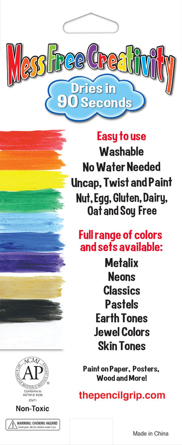 The Pencil Grip Kwik Stix Solid Tempera Paint Sticks, Washable, Rainbow Colors, 10 Non-Toxic Quick Drying, Allergen Free, Paint Sticks For Kids And Toddlers