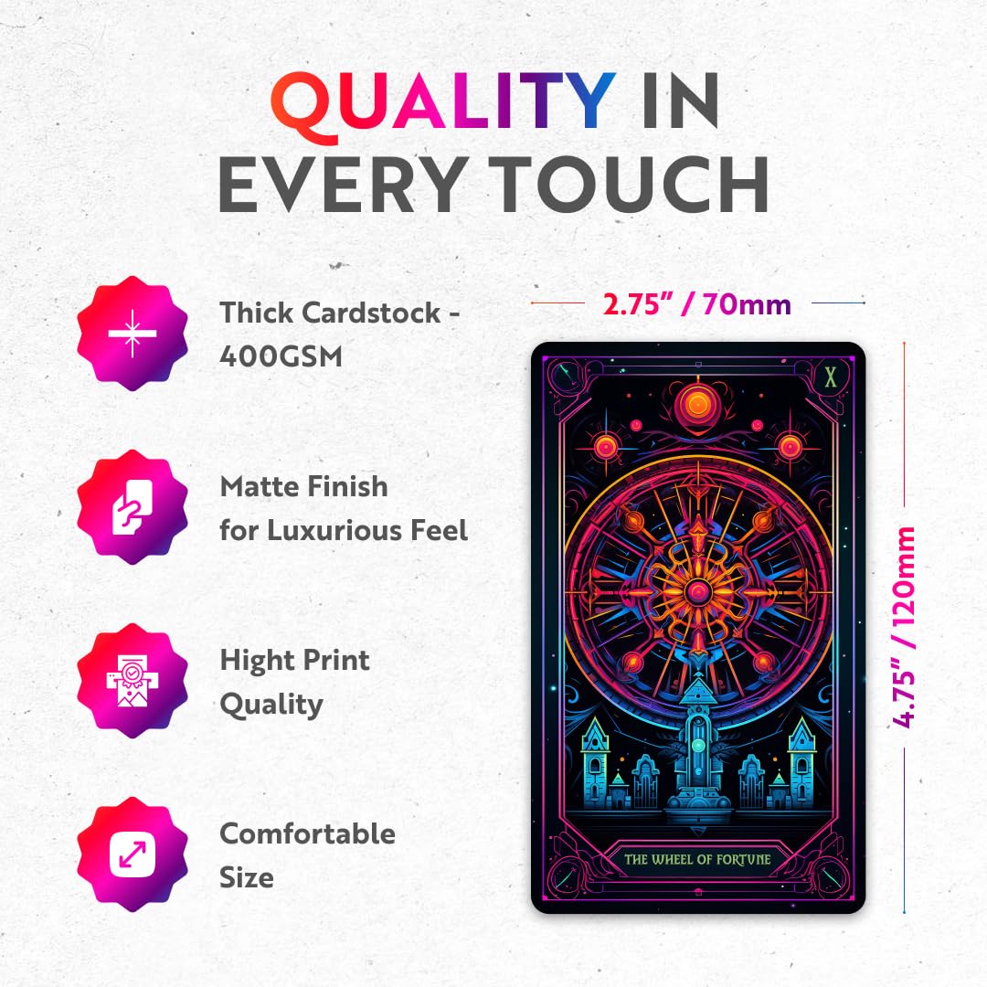 CRAFTERIAN Neon Tarot Cards - 78 Original Cards for Beginners & Experts with Guide Book - Multicolor Fortune Telling & Divination Tools