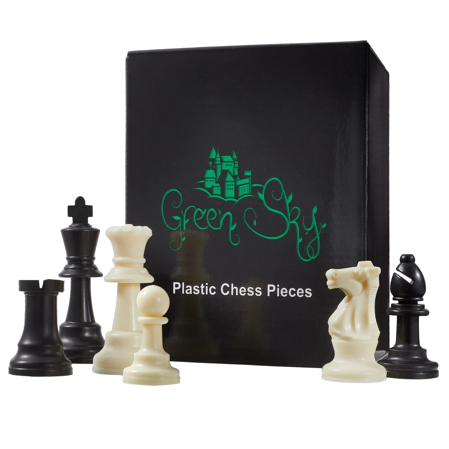 Weighted Chess Set, Tournament Style Pieces, Green Sky, Chess Game (Plastic)