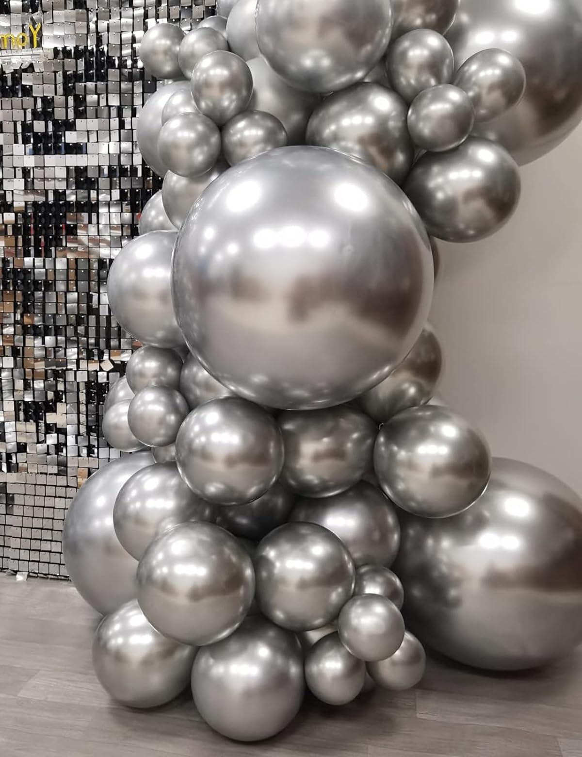 Moxmay Metallic Sliver Balloons Different Sizes, 102 Pcs 18 12 10 5 Inch Sliver Latex Chrome Balloon For Graduation Baby Shower
