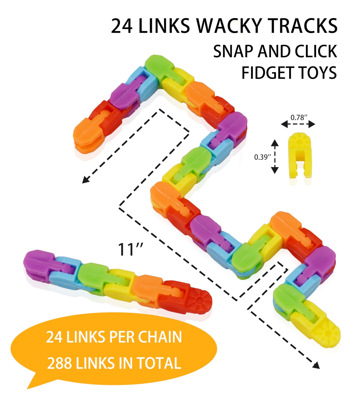 Ganowo 24 Pack Fidget Toy Wacky Tracks Snap And Click Fidgets Sensory Toys Party Favors ,Classroom Reward,School,Valentines Gifts For Adults ,Kids,Teens ,Students